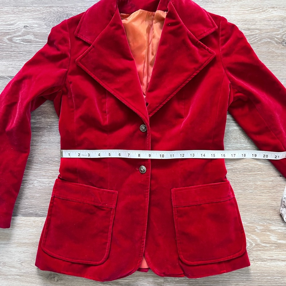 JL DE BALL Vintage Famous for Velvet Red Button Blazer Jacket Coat Size 8 - Picture 5 of 10
